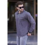 Madmext Füme Polo Yaka Fermuarlı Uzun Kollu Erkek Sweatshirt 7057