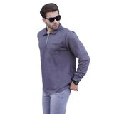 Madmext Füme Polo Yaka Fermuarlı Uzun Kollu Erkek Sweatshirt 7057,Gri M