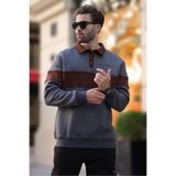 Madmext Füme Polo Yaka Renk Bloklu Erkek Sweatshirt 7072