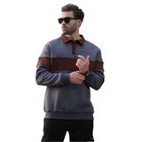 Madmext Füme Polo Yaka Renk Bloklu Erkek Sweatshirt 7072,Füme 2XL
