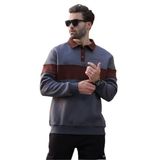 Madmext Füme Polo Yaka Renk Bloklu Erkek Sweatshirt 7072,Füme M