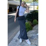 Madmext Füme Yandan Büzgülü Maxi Etek MG2085 - S