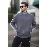 Madmext Füme Yarım Balıkçı Yaka Fermuarlı Baskılı Erkek Hırka 7081,Füme 2XL