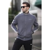 Madmext Füme Yarım Balıkçı Yaka Fermuarlı Baskılı Erkek Hırka 7081,Füme M
