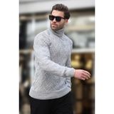Madmext Gri Balıkçı Yaka Desenli Erkek Kazak E7292 - 2XL