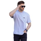 Madmext Gri Bisiklet Yaka Çizgili Kısa Kollu Arma Detaylı Erkek T-Shirt 7031,Gri L
