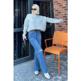 Madmext Gri Bisiklet Yaka Crop Kadın Kazak MG2166