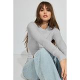 Madmext Gri Bisiklet Yaka Slim Fit Kadın Body Mg2564,Gri M