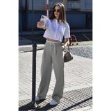 Madmext Gri Çift Bel Bantlı Wide Leg Kadın Pantolon MG2551