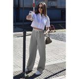 Madmext Gri Çift Bel Bantlı Wide Leg Kadın Pantolon Mg2551,Gri M