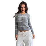 Madmext Gri Çizgili Kadın Triko Hırka Mg2481,Gri S