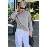 Madmext Gri Çizgili Oversize Kadın Gömlek MG2093