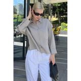 Madmext Gri Çizgili Oversize Kadın Gömlek Mg2093,Gri S