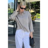 Madmext Gri Çizgili Oversize Kadın Gömlek Mg2093,Gri XL