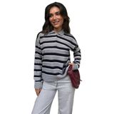 Madmext Gri Çizgili Polo Yaka Düğmeli Kadın Kazak Mg2561,Gri L