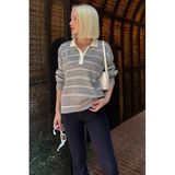 Madmext Gri Çizgili Polo Yaka Kadın Kazak Mg2476,Gri M