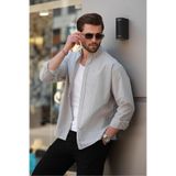 Madmext Gri Çizgili Uzun Kollu Pamuklu Erkek Gömlek 6746,Gri M