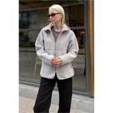 Madmext Gri Fermuarlı Kapüşonlu Polar Kadın Ceket Mg2569,Gri L