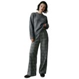 Madmext Gri Lastikli Bel Geniş Paça Ekose Pantolon Mg2658,Gri L