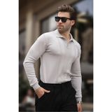 Madmext Gri Polo Yaka Çizgili Erkek Triko Kazak 7265,Gri M