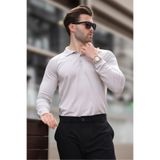 Madmext Gri Polo Yaka, Dokulu, Uzun Kollu Erkek Kazak
