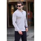 Madmext Gri Polo Yaka Fermuarlı Uzun Kollu Erkek Kazak 7240 - S