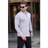 Madmext Gri Polo Yaka Fermuarlı Uzun Kollu Erkek Kazak 7240