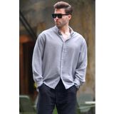 Madmext Gri Uzun Kollu Oversize Erkek Gömlek 6735