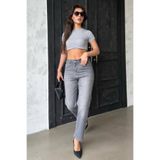 Madmext Gri Yüksek Bel Kadın Mom Fit Pantolon Mg2389,Gri 38