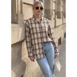 Madmext Haki Basic Kare Desenli Kadın Gömlek MG2828