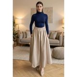 Madmext Haki Beli Lastikli Midi Boy Kadın Etek MG2616