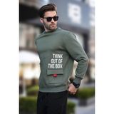 Madmext Haki Bisiklet Yaka Şardonlu Cep Detaylı Baskılı Erkek Sweatshirt 7061