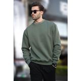 Madmext Haki Bisiklet Yaka Şardonlu Erkek Sweatshirt 7047
