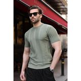 Madmext Haki Bisiklet Yaka Slim Fit Triko Erkek Tişört E7466