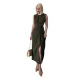 Madmext Haki Bronşlu Midi Boy Kadın Elbise Mg2418,Haki S