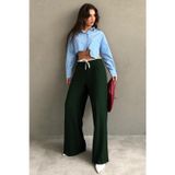 Madmext Haki Çift Bel Bantlı Wide Leg Kadın Pantolon MG2551