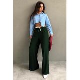 Madmext Haki Çift Bel Bantlı Wide Leg Kadın Pantolon Mg2551,Haki 2XL