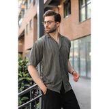 Madmext Haki Dalga Desenli Regular Fit Erkek Gömlek E6771 - 2XL