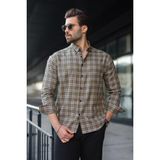 Madmext Haki Düğmeli Ekose Desenli Erkek Gömlek E6768 - 2XL