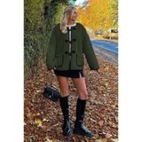 Madmext Haki Düğmeli Peluş Kadın Mont Mg2531,Haki M