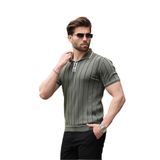 Madmext Haki Düğmeli Polo Yaka Triko Erkek Tişört E7408,Haki L