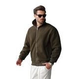 Madmext Haki Fermuarlı Dik Yaka Erkek Polar Hırka E7166,Haki L