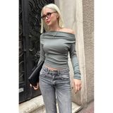 Madmext Haki Kadın Off Shoulder Uzun Kollu Bluz Mg2567,Haki L