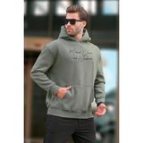 Madmext Haki Kapüşonlu Cep Detaylı Baskılı Erkek Sweatshirt 7064