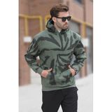 Madmext Haki Kapüşonlu Cep Detaylı Baskılı Erkek Sweatshirt 7087,Haki M