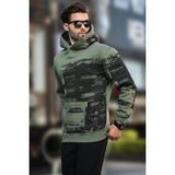 Madmext Haki Kapüşonlu Desenli Cep Detaylı Erkek Sweatshirt 7059