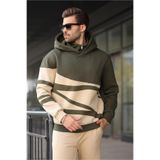 Madmext Haki Kapüşonlu Fermuar Yaka Desenli Erkek Sweatshirt E7162,Haki M
