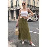 Madmext Haki Minimal Puantiye Desen Şifon Astarlı Etek MG2821 - XL