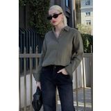 Madmext Haki Muslin Kumaş Basic Kadın Gömlek MG1660