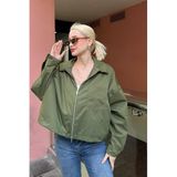 Madmext Haki Oversize Fermuarlı Kadın Ceket, L Beden